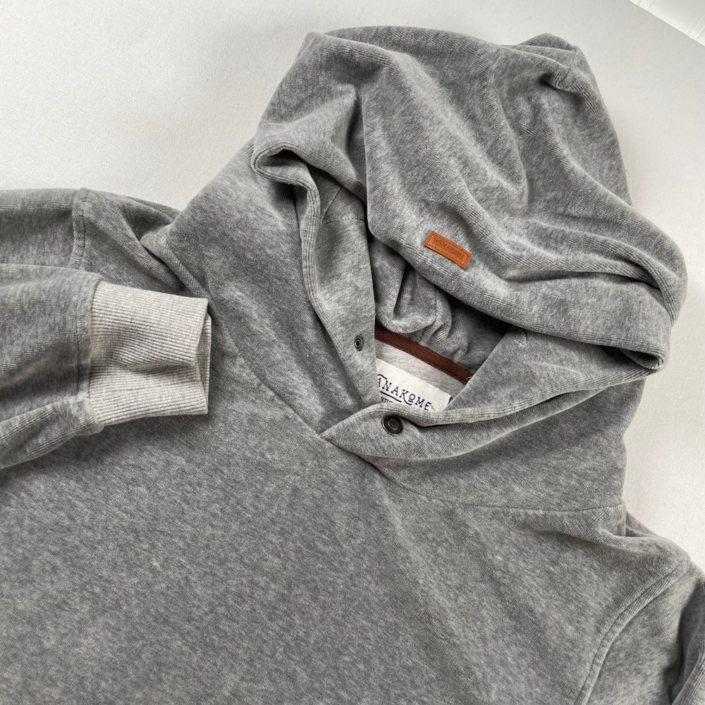 Wanakome Canada Grey Velour Snap Neck Hoodie Sweatshirt Mens Medium
